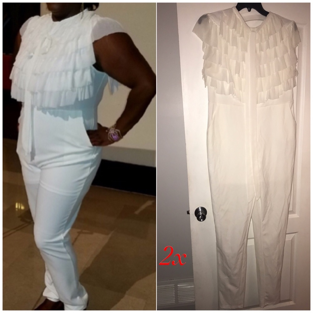 White ruffle jumpsuit